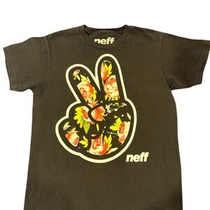 Neff Black and Pink Short Sleeve Tee with Bold Graphic